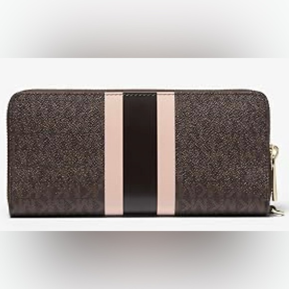 NWT Michael Kors Jet Set Travel Continental Brown/Soft Pink - Picture 2 of 3
